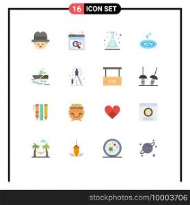 16 Universal Flat Color Signs Symbols of training, boat, lab, spa, water Editable Pack of Creative Vector Design Elements