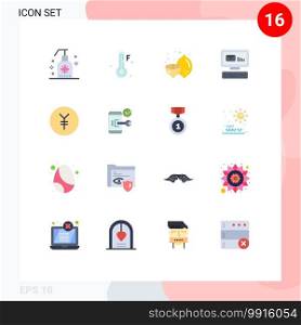 16 Universal Flat Color Signs Symbols of yen, coin, food, message, envelope Editable Pack of Creative Vector Design Elements