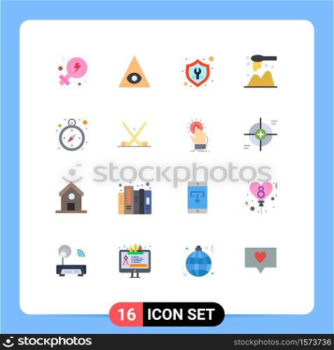 16 Universal Flat Colors Set for Web and Mobile Applications navigation, compass, tools, wooden, scoop Editable Pack of Creative Vector Design Elements