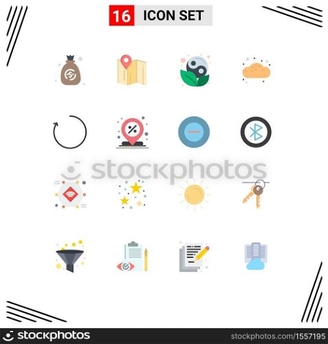 16 Universal Flat Colors Set for Web and Mobile Applications rotate, arrow, yang, pastry, bread Editable Pack of Creative Vector Design Elements
