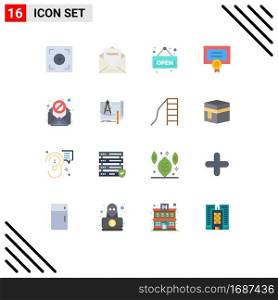 16 Universal Flat Colors Set for Web and Mobile Applications virus, email, open, diploma, certificate Editable Pack of Creative Vector Design Elements