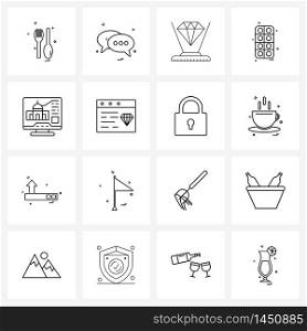 16 Universal Icons Pixel Perfect Symbols of analysis, health, medicine, technology Vector Illustration