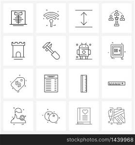 16 Universal Icons Pixel Perfect Symbols of castle, fellowship, signals, coordination, collaboration Vector Illustration