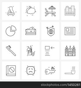 16 Universal Icons Pixel Perfect Symbols of chart, pie chart, bench, financial, buildings Vector Illustration