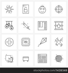 16 Universal Icons Pixel Perfect Symbols of decoration, target, love, mark, aim Vector Illustration