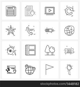 16 Universal Icons Pixel Perfect Symbols of fish, reset, txt, user interface, video Vector Illustration