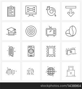 16 Universal Icons Pixel Perfect Symbols of hat, degree, entertainment, certificate, previous Vector Illustration