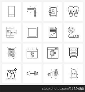16 Universal Icons Pixel Perfect Symbols of payment, investment, phonebook, education, idea Vector Illustration