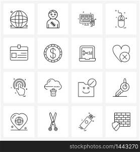 16 Universal Line Icon Pixel Perfect Symbols of card, pointing device, web, device, mouse Vector Illustration