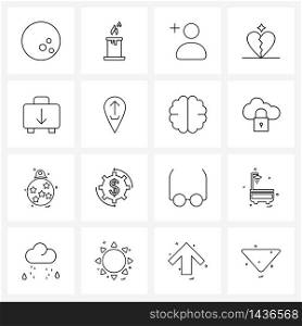 16 Universal Line Icon Pixel Perfect Symbols of download, briefcase, male, bag, valentine Vector Illustration