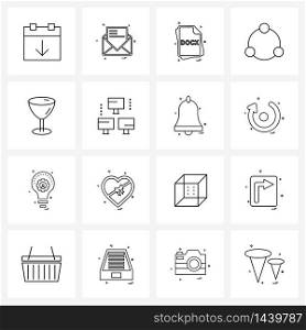 16 Universal Line Icon Pixel Perfect Symbols of drink, circle, file, anchor, docx Vector Illustration