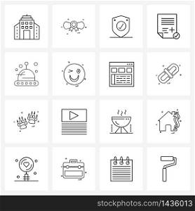 16 Universal Line Icon Pixel Perfect Symbols of emoji, ufo, shield, space, hospital Vector Illustration