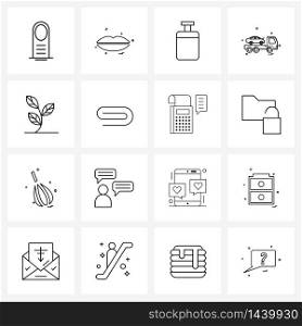 16 Universal Line Icon Pixel Perfect Symbols of leaf, vehicle, baggage, toe, car Vector Illustration