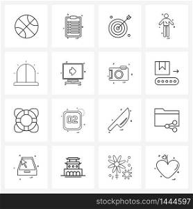 16 Universal Line Icon Pixel Perfect Symbols of monitor, state, business target, siren, jump Vector Illustration