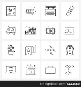 16 Universal Line Icon Pixel Perfect Symbols of transport, health, songs, band aid, road Vector Illustration