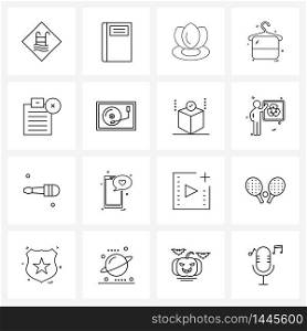 16 Universal Line Icons for Web and Mobile clip, cloths, lotus, makeup, cosmetics Vector Illustration