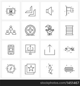 16 Universal Line Icons for Web and Mobile connection, internet, volume, network, flag Vector Illustration