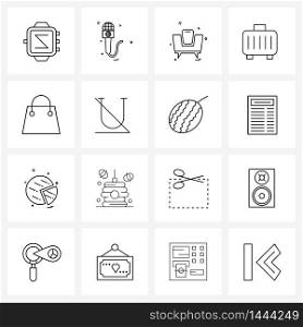 16 Universal Line Icons for Web and Mobile font, bag, house, shopping bag, travel Vector Illustration