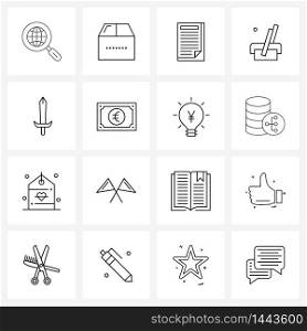 16 Universal Line Icons for Web and Mobile kitchen, japan, shipping, food, file Vector Illustration