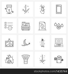 16 Universal Line Icons for Web and Mobile less, camera, bowling, phone, Vector Illustration
