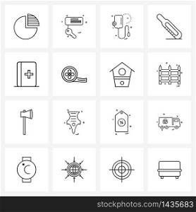 16 Universal Line Icons for Web and Mobile medicine, medical, medical, fever, temp Vector Illustration