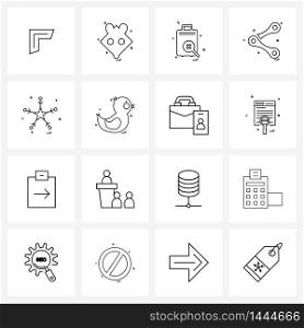 16 Universal Line Icons for Web and Mobile snowflakes, ui, bag, share, travel Vector Illustration