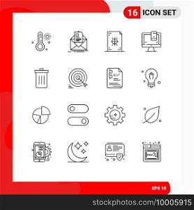 16 Universal Outline Signs Symbols of basket, monitor, coding, computer, printing Editable Vector Design Elements