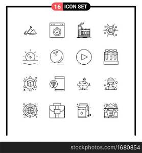 16 Universal Outline Signs Symbols of brainstorming, connect, time, mind, manufacturing Editable Vector Design Elements