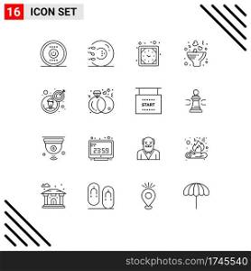 16 Universal Outline Signs Symbols of business, love, medicine, flower, watch Editable Vector Design Elements