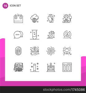 16 Universal Outline Signs Symbols of chat, male, storage, farmer, design Editable Vector Design Elements