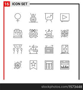16 Universal Outline Signs Symbols of christmas, style, clip, ribbon, script Editable Vector Design Elements