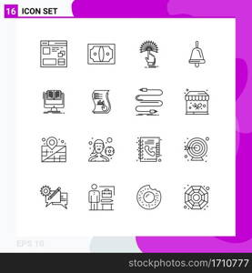 16 Universal Outline Signs Symbols of document, education, money, bell, digital Editable Vector Design Elements