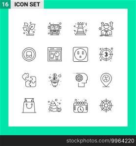 16 Universal Outline Signs Symbols of earphone, employee, chess, avatar, business Editable Vector Design Elements