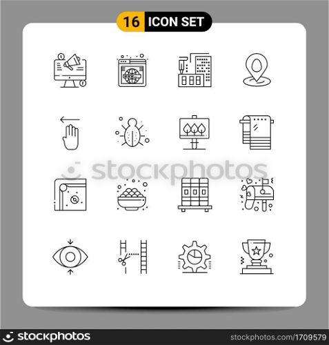 16 Universal Outline Signs Symbols of easter, pin, wide, location, fabrication Editable Vector Design Elements