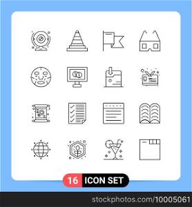 16 Universal Outline Signs Symbols of face, beauty, tools, stereo, cinema Editable Vector Design Elements
