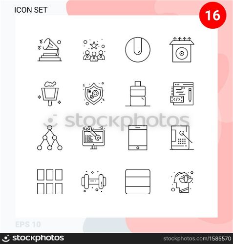 16 Universal Outline Signs Symbols of feminism, dustpan, ball, broom, install Editable Vector Design Elements