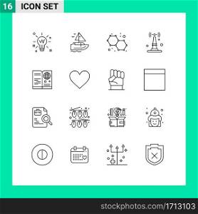 16 Universal Outline Signs Symbols of id, things, vessel, router, internet Editable Vector Design Elements