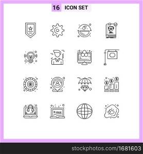 16 Universal Outline Signs Symbols of idea, rule, earth day, leader, book Editable Vector Design Elements