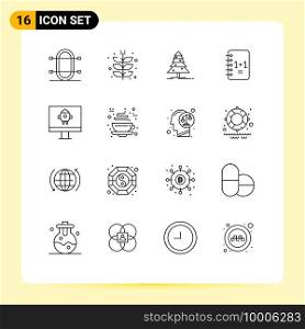 16 Universal Outline Signs Symbols of  , notebook, harvest, education, christmas Editable Vector Design Elements