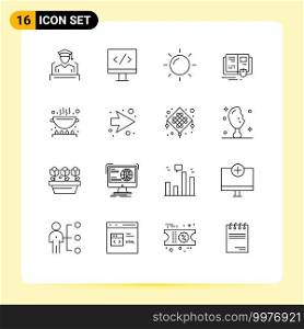 16 Universal Outline Signs Symbols of pan, cooking, rise, cook, knowledge Editable Vector Design Elements