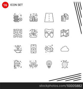 16 Universal Outline Signs Symbols of paper, data, bridge, analytics, highway Editable Vector Design Elements