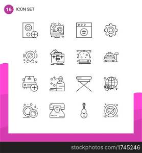 16 Universal Outline Signs Symbols of pin, gear, interface, general, mac Editable Vector Design Elements