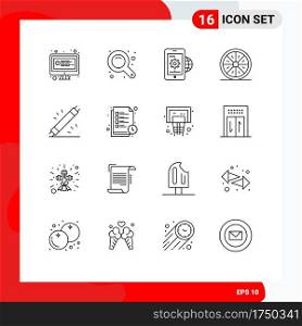 16 Universal Outline Signs Symbols of slice, fruit, business, food, setting Editable Vector Design Elements