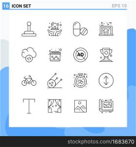 16 Universal Outline Signs Symbols of sync, cloud, pills, estate, laptop Editable Vector Design Elements