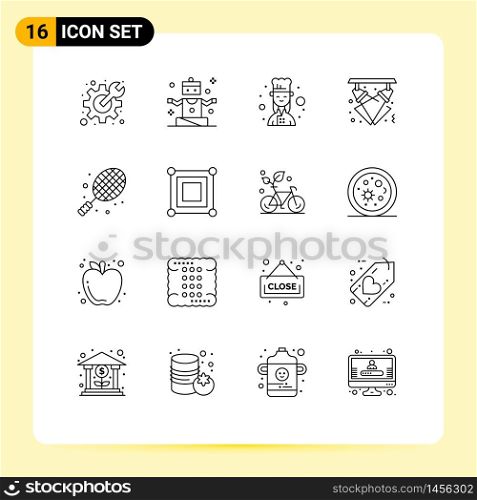 16 Universal Outlines Set for Web and Mobile Applications ball, lights, chef, light, celebration Editable Vector Design Elements