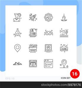 16 Universal Outlines Set for Web and Mobile Applications cleaning, shower, accustic, woman, plumb Editable Vector Design Elements