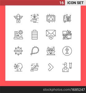 16 Universal Outlines Set for Web and Mobile Applications coding, telegram, chemistry, telephone, fax Editable Vector Design Elements