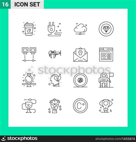 16 Universal Outlines Set for Web and Mobile Applications connection, performance, data, jewelry, achievements Editable Vector Design Elements