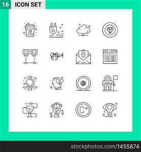 16 Universal Outlines Set for Web and Mobile Applications connection, performance, data, jewelry, achievements Editable Vector Design Elements