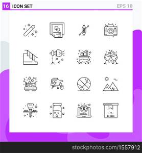 16 Universal Outlines Set for Web and Mobile Applications construction, party, success, camera, ship Editable Vector Design Elements